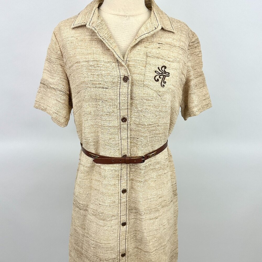 Vintage 1960s Dress | Reine Seide | Button Up | Woven Slub Silk | Belt